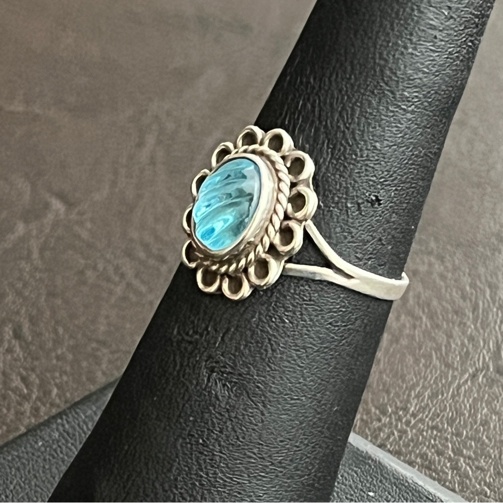Vintage Taxco Mexico sterling silver carved glass ring Size 5.75 - Picture 6 of 12
